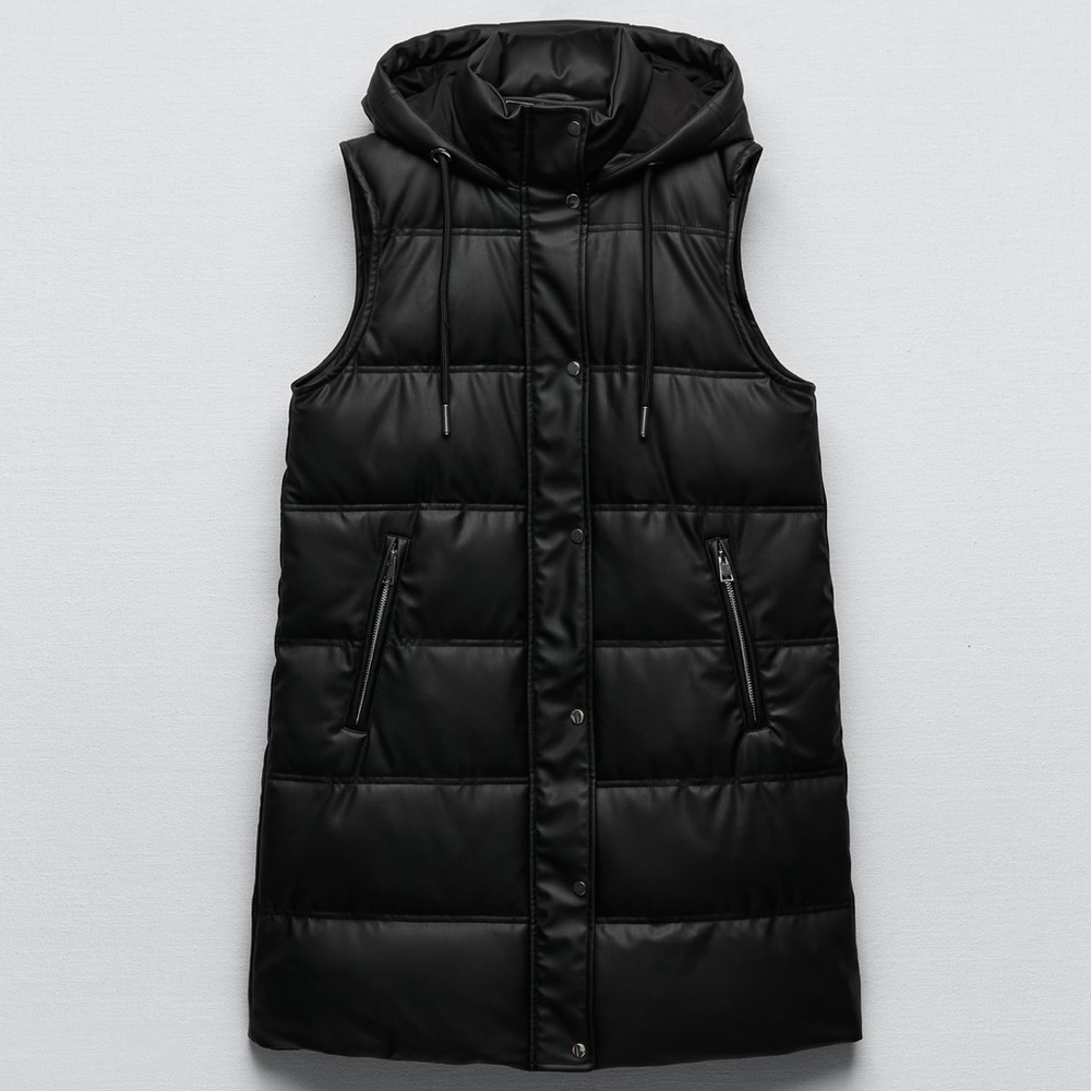 Zara XS faux leather puffer black vest